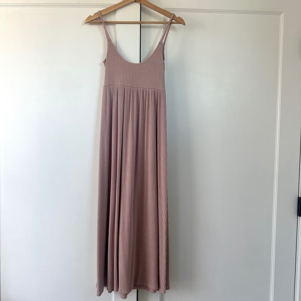 Rachel Pally Ribbed Bellatrix Maxi Dress Mauve Pink Scoop Back XS‎ Made in USA
